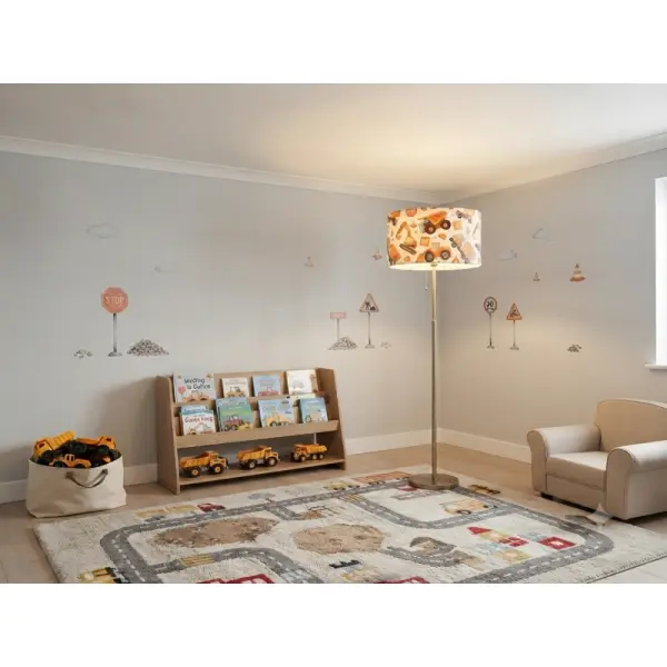 Abat-jour enfant camions chantier – déco chambre garçon, pelleteuse, engins construction, travaux, cadeau