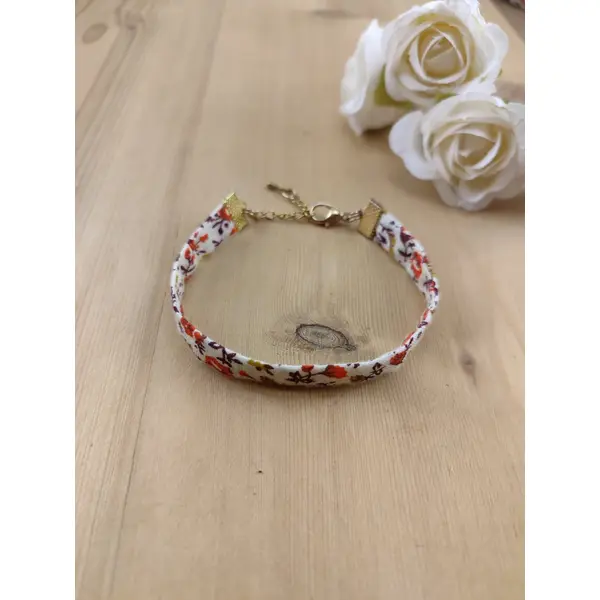 Bracelets en tissu liberty fleuri orange terracotta & vert olive/kaki - bijou artisanal idée cadeau mariage