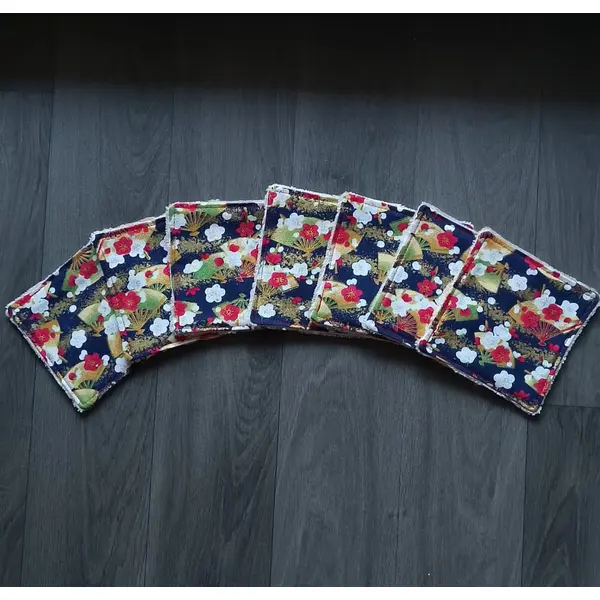 Lot lingettes éventail " japonais " en coton, écologique, réutilisable pour bébé ou lingette démaquillantes