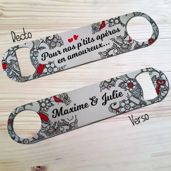 Décapsuleur personnalisable en Inox modèle Amoureux