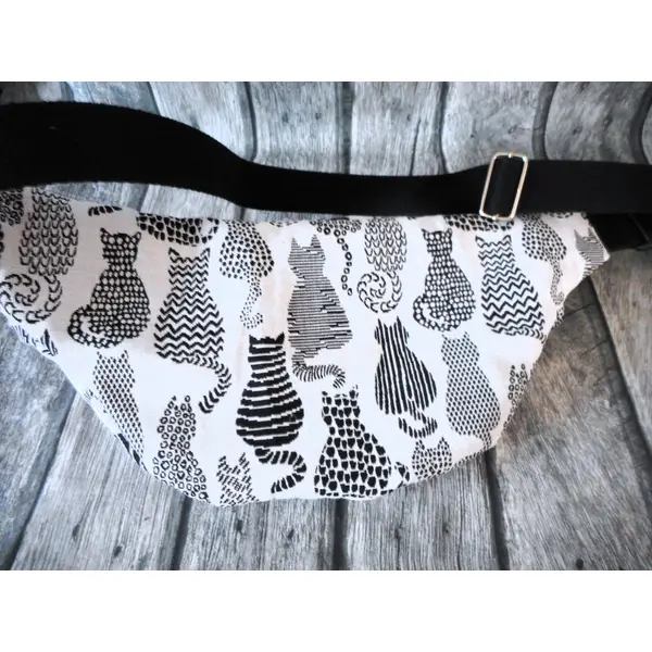 Sac banane pour homme ou femme, jacquard chats gris, sac bandoulière, cadeau femme homme, cadeau anniversaire fêtes
