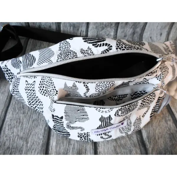 Sac banane pour homme ou femme, jacquard chats gris, sac bandoulière, cadeau femme homme, cadeau anniversaire fêtes