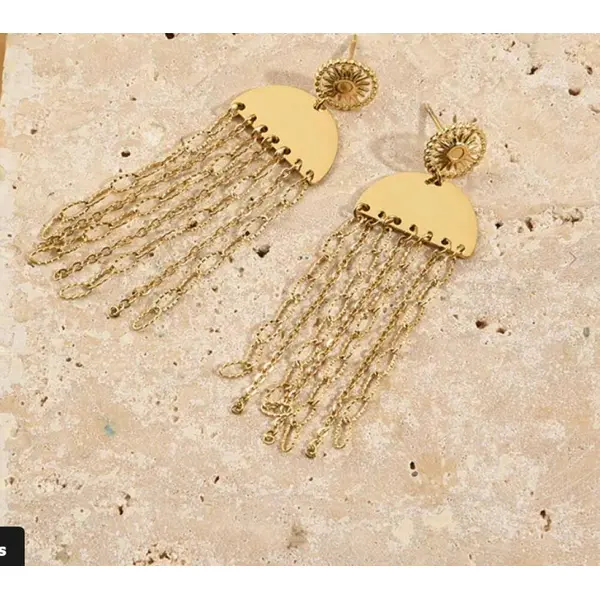 Boucles d'oreilles dorées à chaînes pendantes - boucles d'oreilles pendantes été - bijou tendance femme -