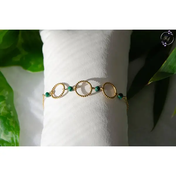Bracelet "dennika" code : destock50 acier inox et malachite 13,5 cm bijoux femme assembler mains (a756)