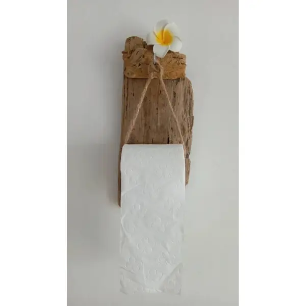 Porte papier toilette en bois flotté avec motif tropical (fleur frangipane)