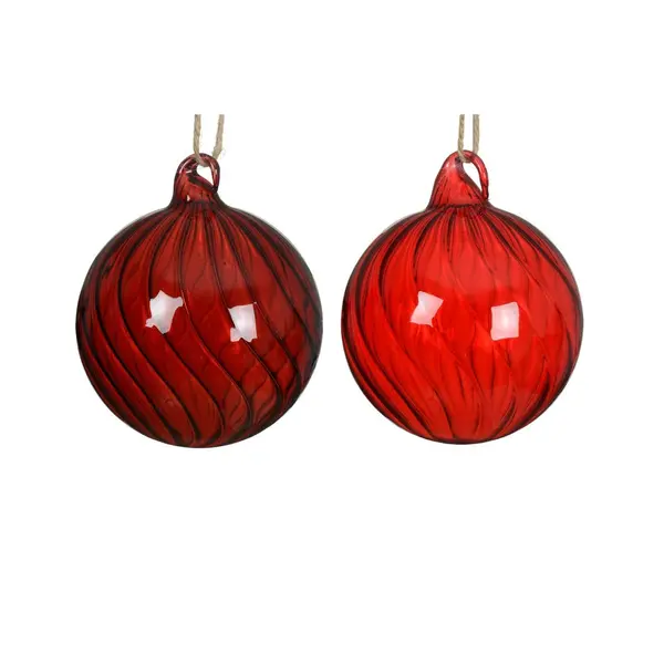 Boules rouges verre translucide torsadé