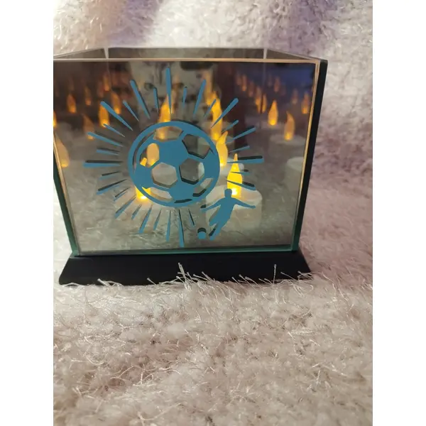 Photophore décoratif miroir personnalisé - motif football - pièce artisanale