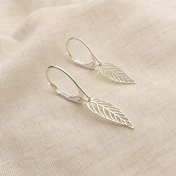 Boucles d’oreilles feuilles en argent 925 sur dormeuses