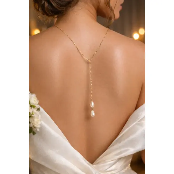 Collier de dos perles de swarovski – bijou de mariée élégant et minimaliste i trío de gotas