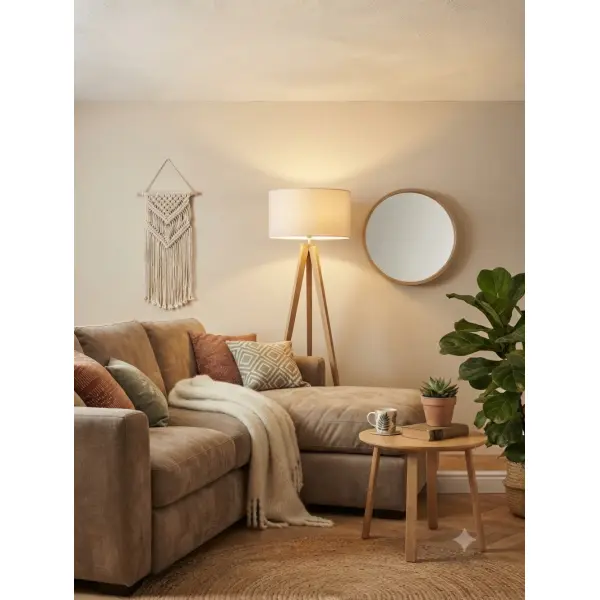 Abat-jour écru effet textile – luminaire décoration intérieure, naturel, scandinave, bohème et bord de mer – lampe de chevet, salon