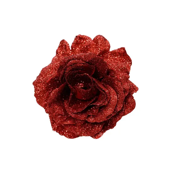 Rose rouge poudré à paillettes sur clip