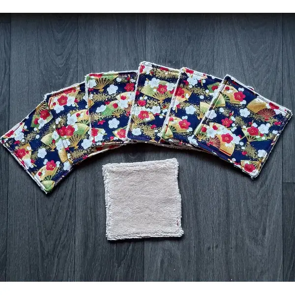 Lot lingettes éventail " japonais " en coton, écologique, réutilisable pour bébé ou lingette démaquillantes