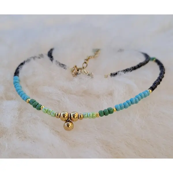 Collier ras du cou "azur & onyx" – perles miyuki & rocailles