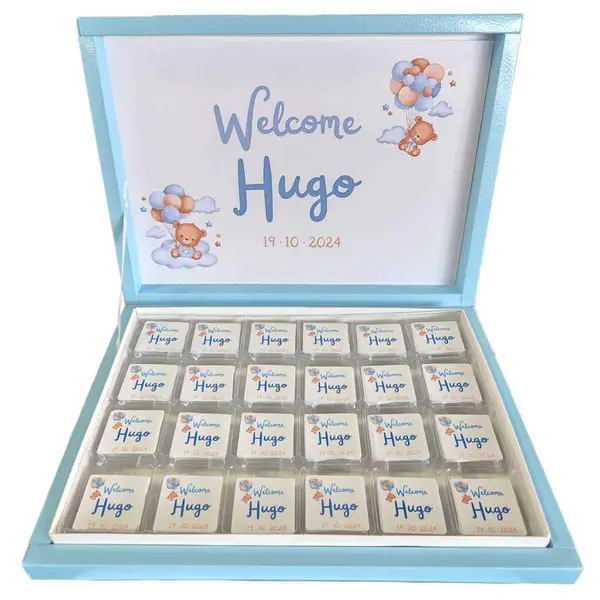Boîte de 48 Chocolat "Naissance, baby shower" Bleu