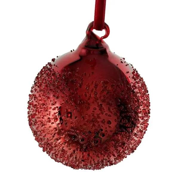 Boule en verre rouge givrée brillante