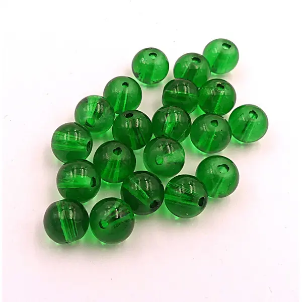 15 perles verre, rondes, vert émeraude, 10 mm