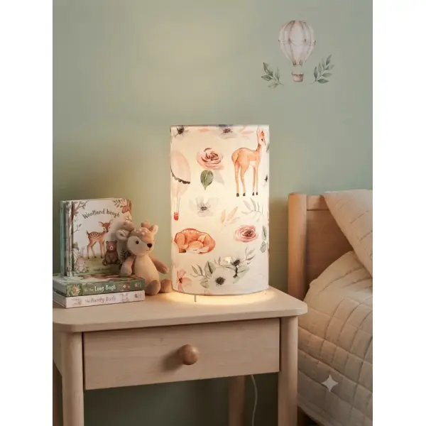 Lampe enfant biche et faon – luminaire déco chambre bébé, lampe de chevet forêt avec montgolfières, décoration poétique
