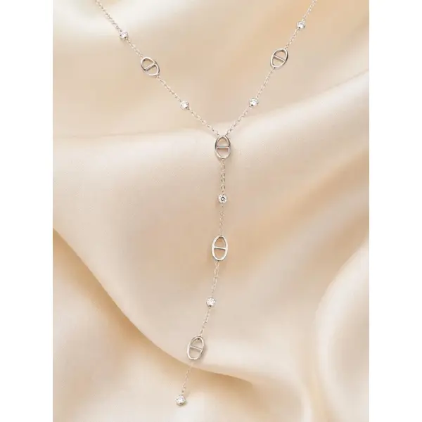 Collier sautoir mailles marines et cristaux de verre - collier y acier inoxydable doré ou argenté– collier lasso grain de cafés- idée cadeau