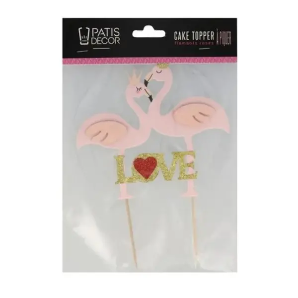 Cake topper flamants roses Love