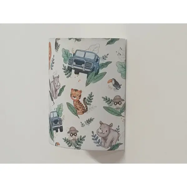 Applique murale enfant safari – lion rhinocéros tigre – lampe chambre bébé – déco jungle explorateur – luminaire artisanal