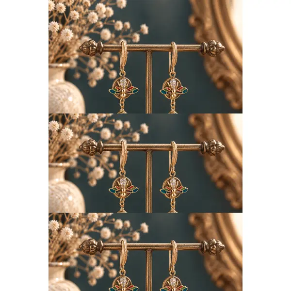 Boucle d'oreille femme pendante insecte abeille aile colorée perle turquoise fleur lotus blanche style japonaise imitation perle culture