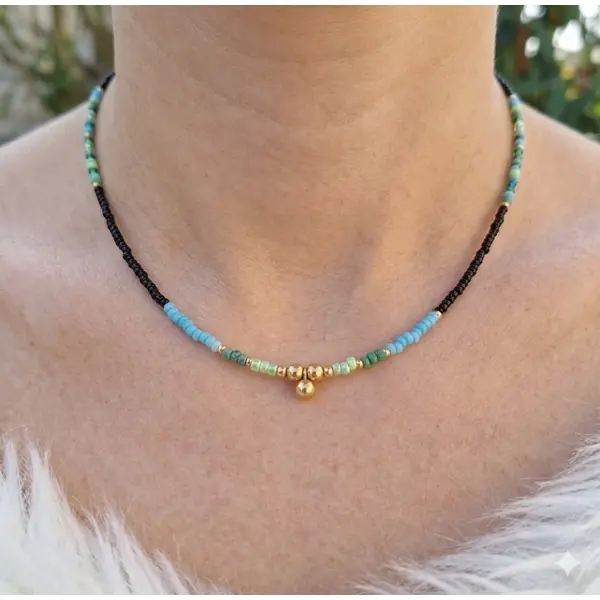 Collier ras du cou "azur & onyx" – perles miyuki & rocailles