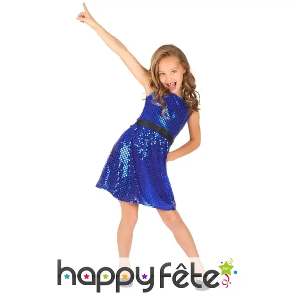 Robe bleue disco avec paillettes pour enfant