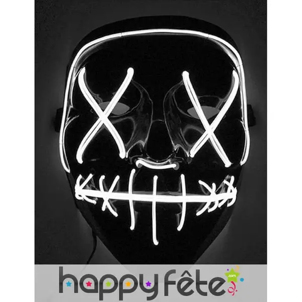 Masque blanc lumineux pour Halloween, adulte