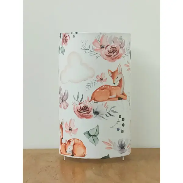 Lampe enfant biche et faon – luminaire déco chambre bébé, lampe de chevet forêt avec montgolfières, décoration poétique