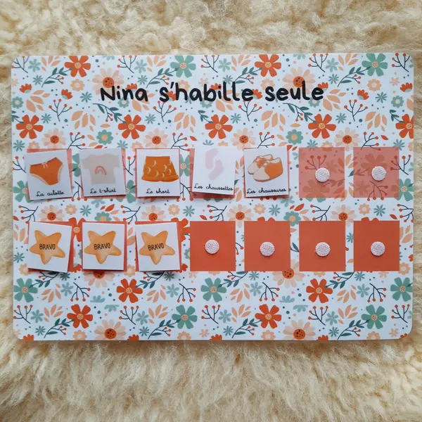 Je m'habille seul(e) - tableau de motivation à l'autonomie de l'enfant personnalisable au prénom de l'enfant