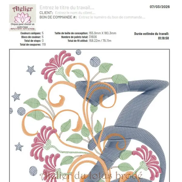 Fichier broderie machine" monogramme floralie "lettre z"