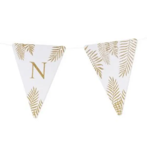 5 Fanions Blancs et Paillettes Or " N " - Fougère