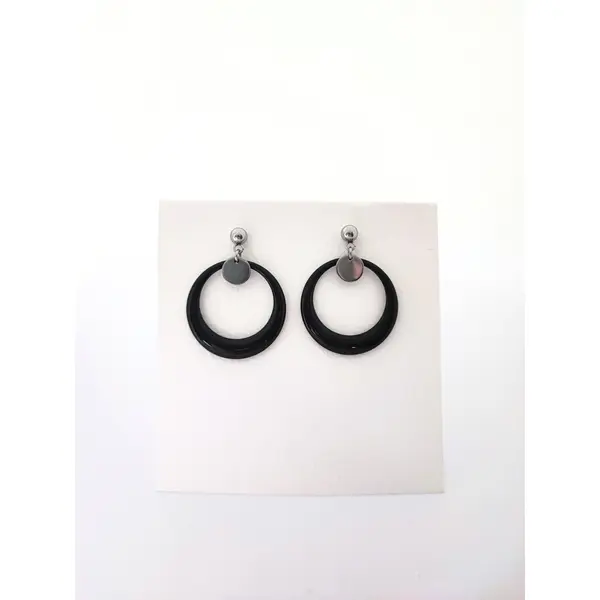 Boucles d’oreilles en acier inoxydable, anneaux émaillés noirs