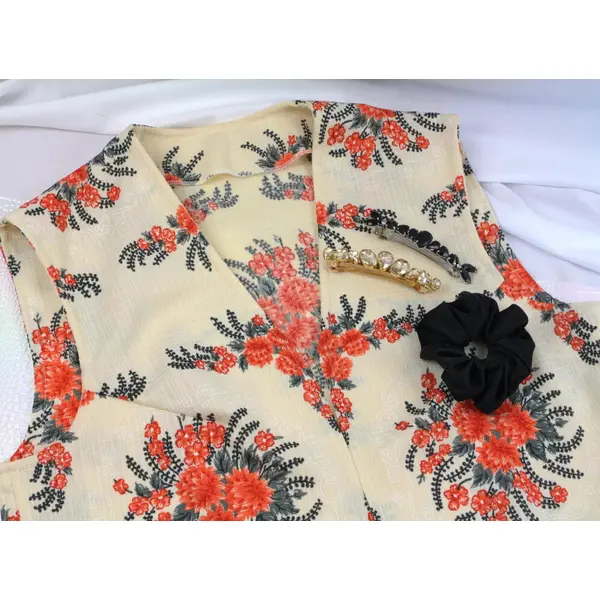 Gilet court sans manches floral orange