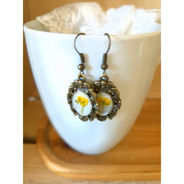 "cueillir le soleil" boucles d'oreilles vintagejaune d’or