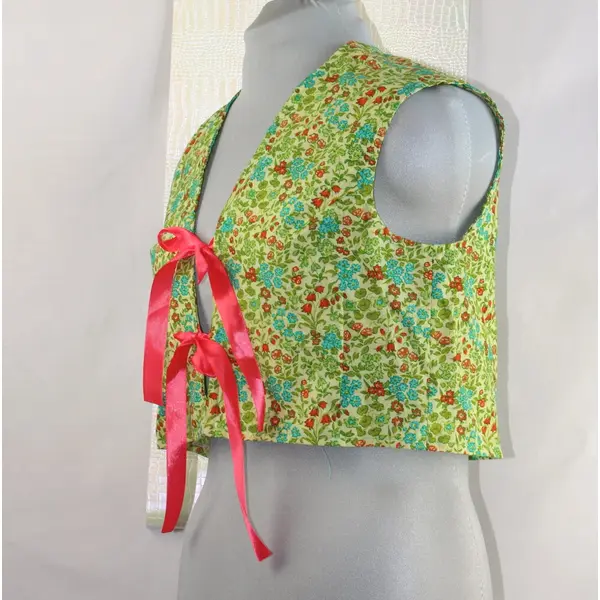 Gilet court sans manches noué millefleurs champêtre