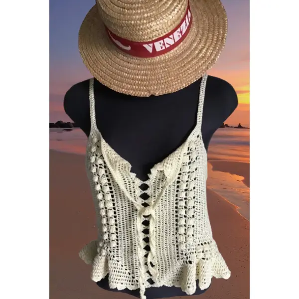 Top débardeur dentelles au crochet pour femme fil coton 100% ,style boho,hippie ,crochet fait main