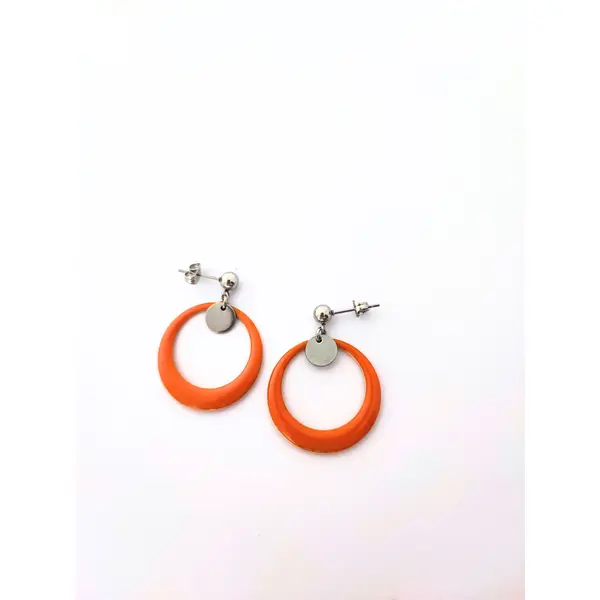 Boucles d’oreilles en acier inoxydable, anneaux émaillés orange