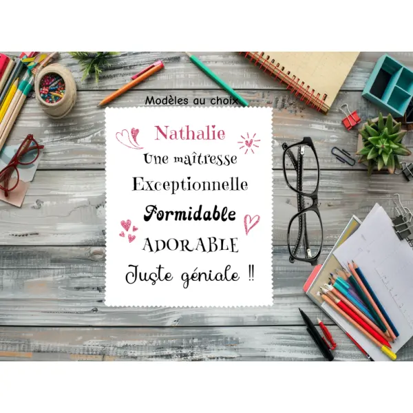 Essuie lunettes maîtresse personnalisé – cadeau fin d’année école