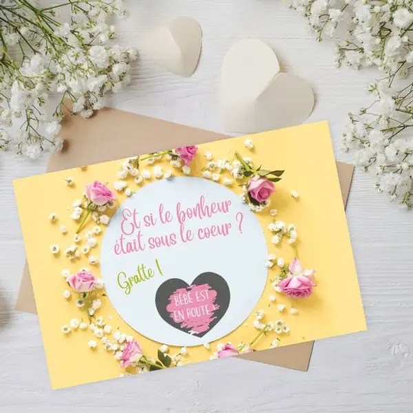 Carte à gratter personnalisable fleurs|annonce grossesse