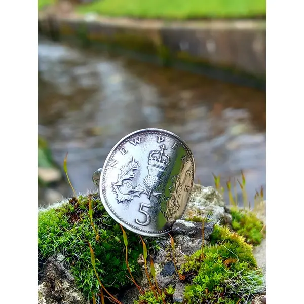 Bague pièce de monnaie 5 pence angleterre
