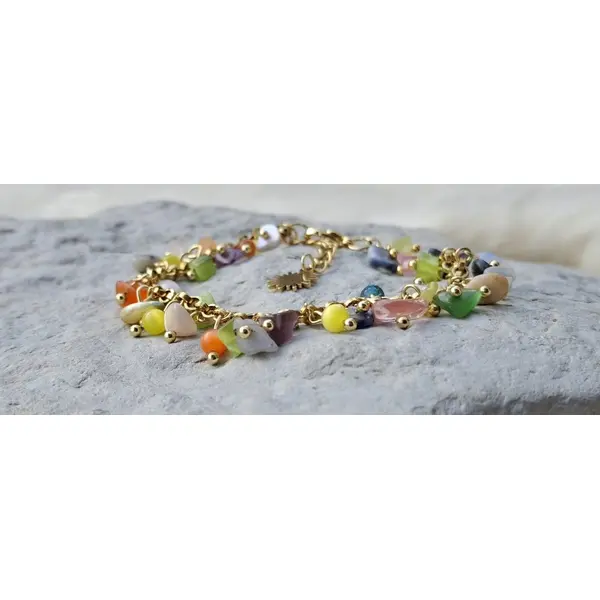 Bracelet "odyssée solaire" – acier inoxydable & cascade de pierres naturelles