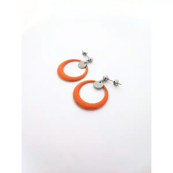 Boucles d’oreilles en acier inoxydable, anneaux émaillés jaune