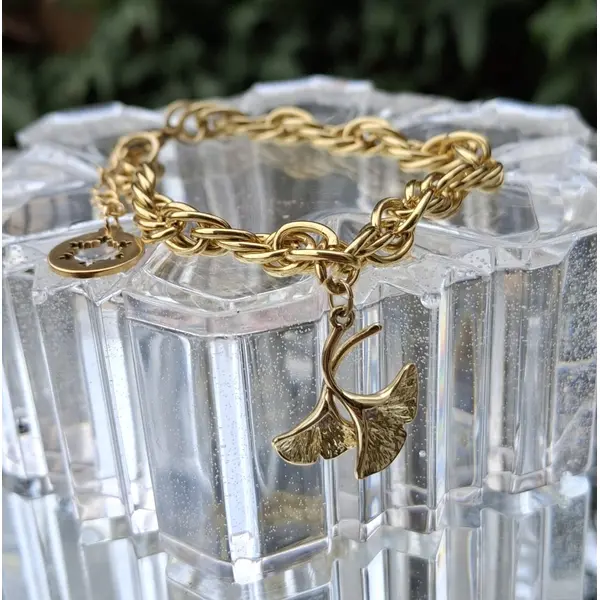 Bracelet chaîne ginkgo doré