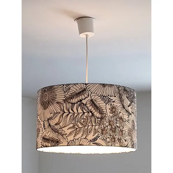 Abat-jour fleurs noir blanc doré – suspension chic, déco art déco, végétale & élégante
