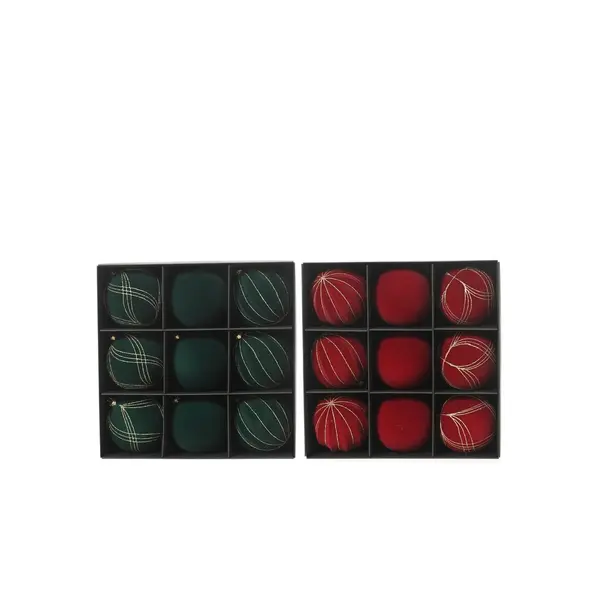 9X2 boules de Noël floquées rouge et vert