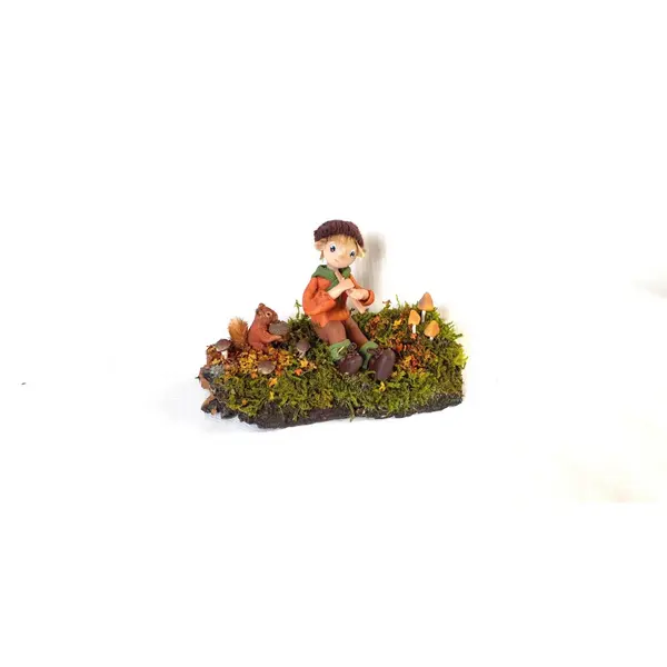 Lutin en pâte polymère, lutin et écureuil, scène féérique, figurine collection, univers forêt enchantée