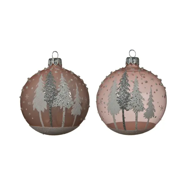 2x3 Boules en verre roses avec sapins