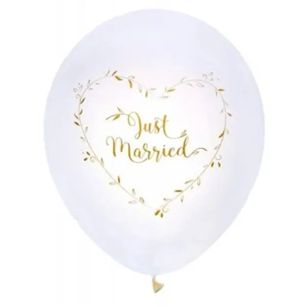 8 Ballons de Baudruche "Just Married" - Or