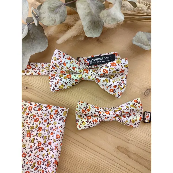 Nœud papillon double adulte/enfant - pochette costume, bts de manchette, bracelet - fleurs liberty orange, - mariage champêtre